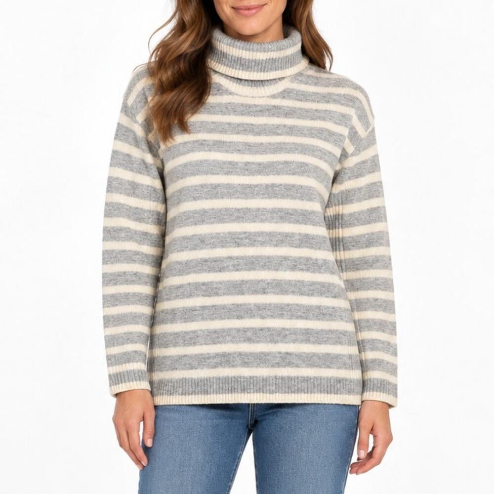 LOFT NWT Gray White Striped Turtleneck Sweater M